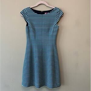 Lilly Pulitzer Dress Women S Ponte Striped Blue Green Briella A-line Cap Sleeves